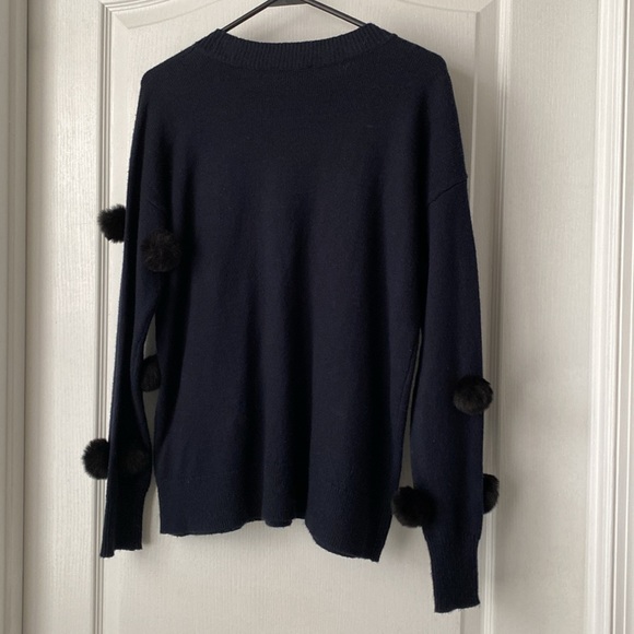 Adorable sweater. Navy with black fuzzy balls. Made by CeCe size small. - Picture 3 of 7